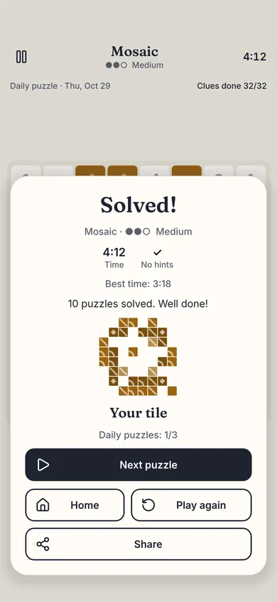 a mosaic revealed at the end of a game