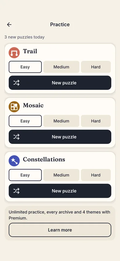 choosing a game and a difficulty for practice
